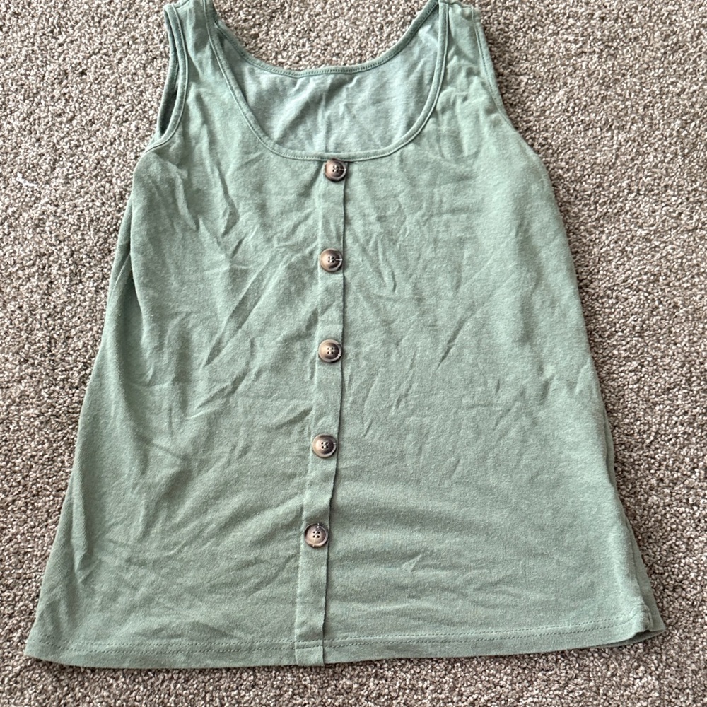 Green Button-Front Tank Top